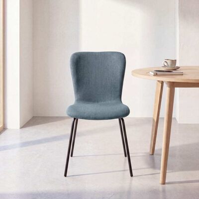 Maisons du Monde Silla de chenilla azul con patas de acero negro Maisons du Monde Silla de chenilla azul con patas de acero negro
