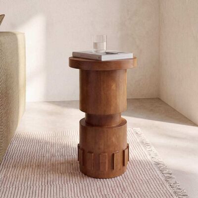 Maisons du Monde Mesa auxiliar cilíndrica de acacia tallada Ø34 cm Maisons du Monde Mesa auxiliar cilíndrica de acacia tallada Ø34 cm