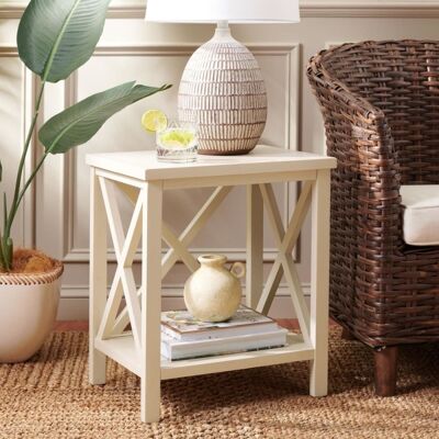 Safavieh Mesa auxiliar en madera maciza, blanco Safavieh Mesa auxiliar en madera maciza, blanco