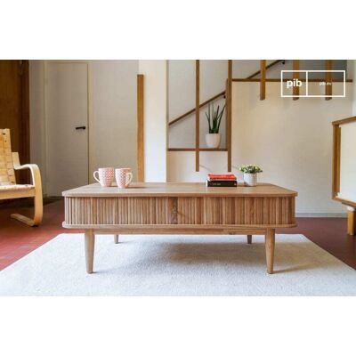 PIB Mesa de centro de madera beige con cortinas PIB Mesa de centro de madera beige con cortinas