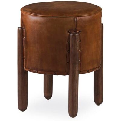 Taburete redondo de madera y cuero Moycor - Asiento Taburete redondo de madera y cuero Moycor - Asiento