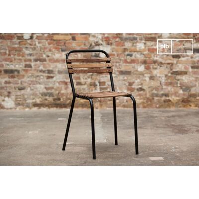 PIB Silla vintage de metal negro y madera PIB Silla vintage de metal negro y madera