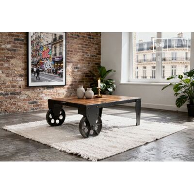 PIB Mesa de centro móvil de madera marron PIB Mesa de centro móvil de madera marron