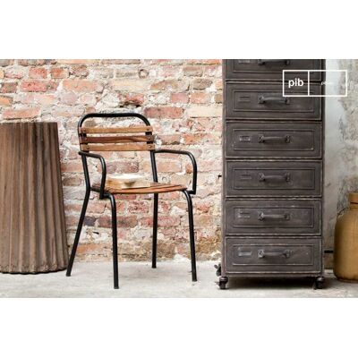 PIB Silla industrial de madera marron con reposabrazos PIB Silla industrial de madera marron con reposabrazos
