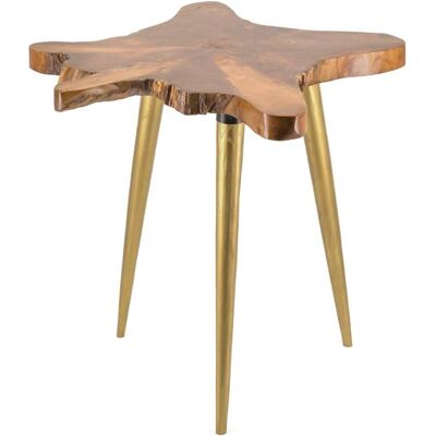 MOYCOR Mesa auxiliar de madera de teca marrón y dorado anch. 60 cm MOYCOR Mesa auxiliar de madera de teca marrón y dorado anch. 60 cm
