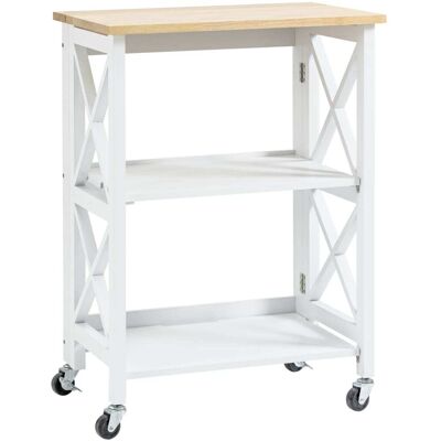 Carro de Cocina Homcom - Plegable, 2 Estantes, 4 Ruedas, Blanco y Natural Carro de Cocina Homcom - Plegable, 2 Estantes, 4 Ruedas, Blanco y Natural