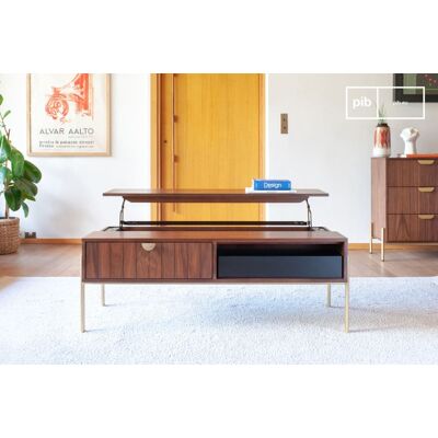 PIB Mesa de centro elevable de madera oscura y metal dorado PIB Mesa de centro elevable de madera oscura y metal dorado