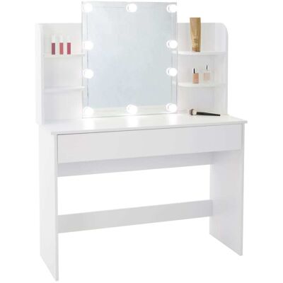 ECD Germany Tocador mesa para maquillaje con LED escritorio de madera blanca ECD Germany Tocador mesa para maquillaje con LED escritorio de madera blanca