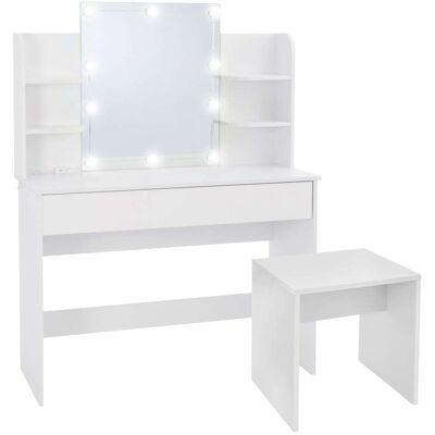 ECD Germany Tocador de maquillaje con LED espejo, cajón y taburete de MDF blanco ECD Germany Tocador de maquillaje con LED espejo, cajón y taburete de MDF blanco