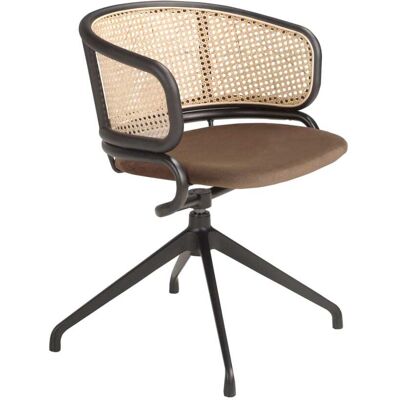 Silla Giratoria Moderna de Terciopelo Marrón y Rattán Angel Cerdá - Muebles Silla Giratoria Moderna de Terciopelo Marrón y Rattán Angel Cerdá - Muebles