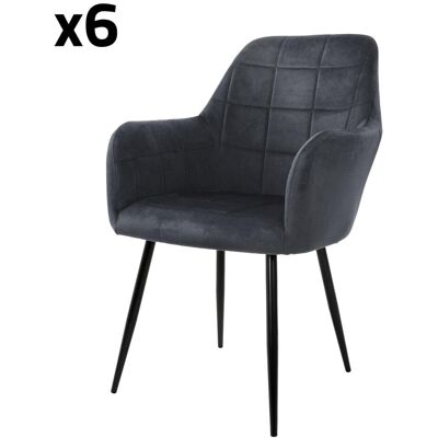 ECD Germany 6x Sillas de comedor en tapizado gris oscuro con patas de acero ECD Germany 6x Sillas de comedor en tapizado gris oscuro con patas de acero