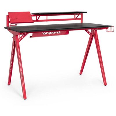 Konte.Design Mesa de juego de madera y pvc negro, base de acero rojo, 135,5x60 cm Konte.Design Mesa de juego de madera y pvc negro, base de acero rojo, 135,5x60 cm