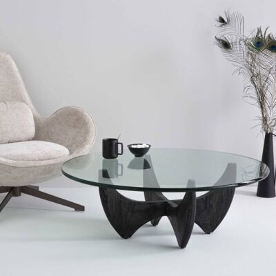 Signature Mesa centro redonda roble macizo negro con tapa de cristal - l100 cm Signature Mesa centro redonda roble macizo negro con tapa de cristal - l100 cm