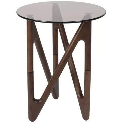 Dutchbone Naia Mesa de Nuez Redonda de Cristal - Mesa de café y auxiliar Dutchbone Naia Mesa de Nuez Redonda de Cristal - Mesa de café y auxiliar
