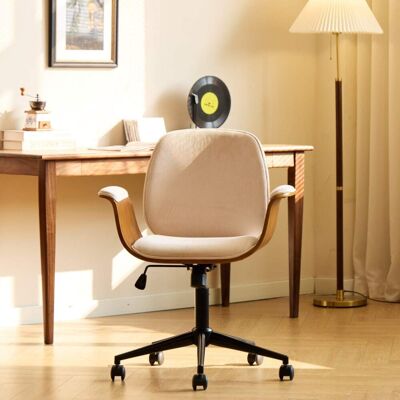 Nordlys Silla de escritorio en madera y terciopelo beige Nordlys Silla de escritorio en madera y terciopelo beige