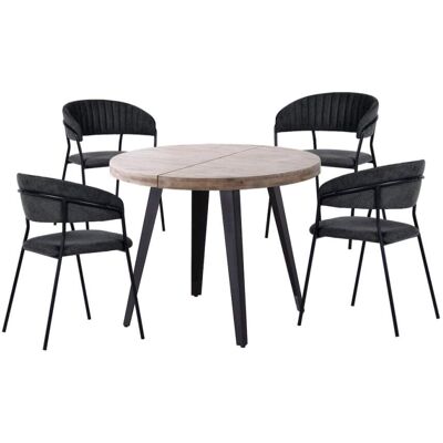 Mathi Design Mesa de comedor extensible de roble y 4 sillas de tela antracita Mathi Design Mesa de comedor extensible de roble y 4 sillas de tela antracita