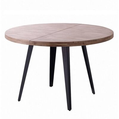 Mathi Design Mesa de comedor redonda extensible de madera oscura y acero negro d120 Mathi Design Mesa de comedor redonda extensible de madera oscura y acero negro d120