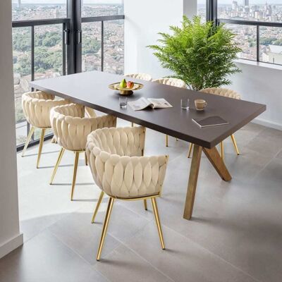 Tectake 6 sillas de comedor, terciopelo y anudado, 60,5x55x75cm, arena/oro Tectake 6 sillas de comedor, terciopelo y anudado, 60,5x55x75cm, arena/oro