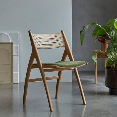 Tikamoon Silla de roble macizo y terciopelo verde Tikamoon Silla de roble macizo y terciopelo verde