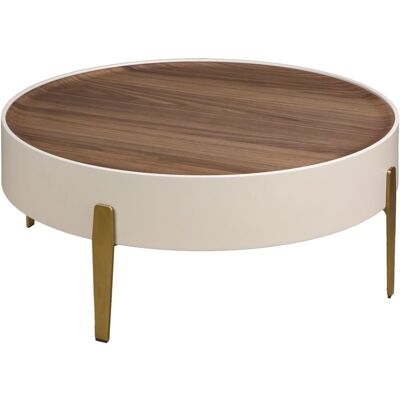 Angel Cerda Mesa centro redonda nogal, madera beige y acero pulido dorado Angel Cerda Mesa centro redonda nogal, madera beige y acero pulido dorado