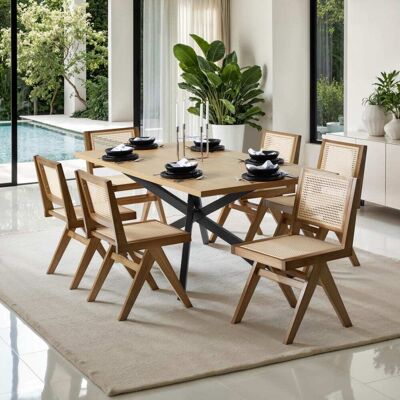Tectake 6 sillas comedor, ratán vienés, estilo boho, carga 120kg, roble claro Tectake 6 sillas comedor, ratán vienés, estilo boho, carga 120kg, roble claro