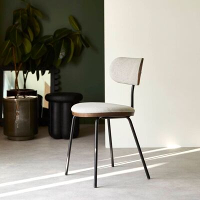 Tikamoon Silla de roble oscuro, tela gris y metal Tikamoon Silla de roble oscuro, tela gris y metal