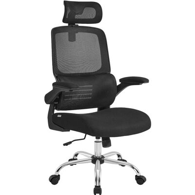 SONGMICS Silla de oficina de malla con reposabrazos plegables de color negro SONGMICS Silla de oficina de malla con reposabrazos plegables de color negro