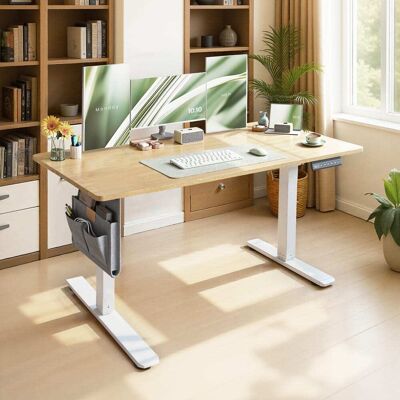 SONGMICS Escritorio eléctrico ajustable 140 cm de color roble y blanco SONGMICS Escritorio eléctrico ajustable 140 cm de color roble y blanco