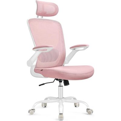 SONGMICS Silla de escritorio ergonómica de malla rosa y blanco SONGMICS Silla de escritorio ergonómica de malla rosa y blanco