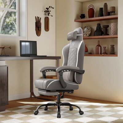 SONGMICS Silla gaming ergonómica de tela gris y blanco SONGMICS Silla gaming ergonómica de tela gris y blanco