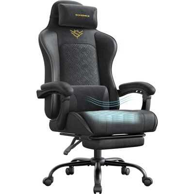 SONGMICS Silla gaming ergonómica con reposapiés de poliéster negro SONGMICS Silla gaming ergonómica con reposapiés de poliéster negro