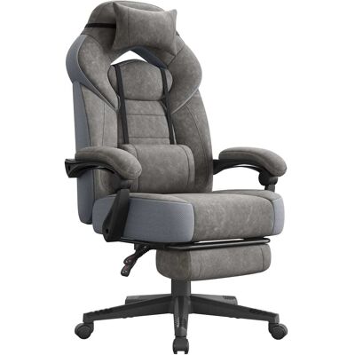 SONGMICS Silla gaming ergonómica con reposapiés de color gris SONGMICS Silla gaming ergonómica con reposapiés de color gris