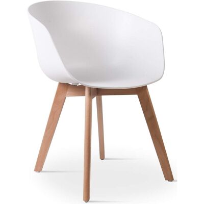 Nordlys Silla de comedor escandinava con patas de madera blanco Nordlys Silla de comedor escandinava con patas de madera blanco