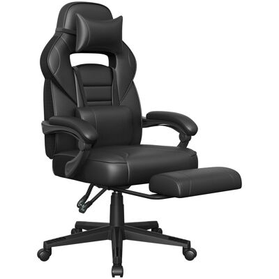 SONGMICS Silla gaming ergonómica con reposapiés de cuero sintético negro SONGMICS Silla gaming ergonómica con reposapiés de cuero sintético negro