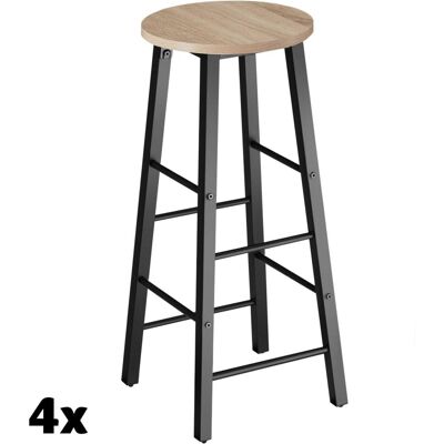 Tectake 4 taburetes altos industriales de acero, altura 72,5cm, madera clara Tectake 4 taburetes altos industriales de acero, altura 72,5cm, madera clara