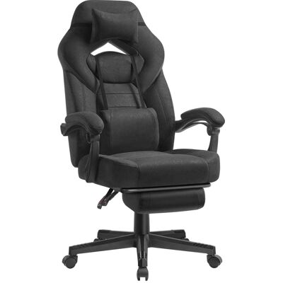 SONGMICS Silla gaming ergonómica con reposapiés y cojín lumbar de color negro SONGMICS Silla gaming ergonómica con reposapiés y cojín lumbar de color negro