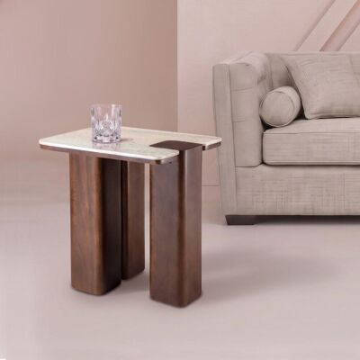 Signature Mesa auxiliar de sofá de madera de mango y mármol Signature Mesa auxiliar de sofá de madera de mango y mármol