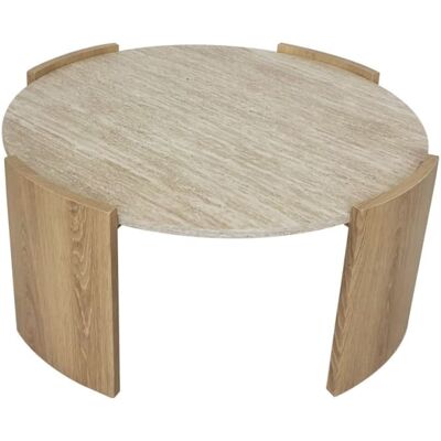 Calicosy Mesa de centro redonda beige, patas efecto madera ø80 cm Calicosy Mesa de centro redonda beige, patas efecto madera ø80 cm