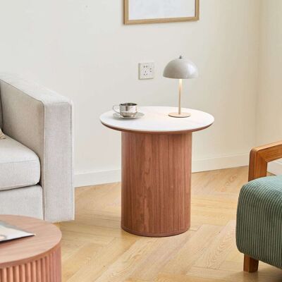 Nordlys Mesa auxiliar escandinava en madera con tablero efecto mármol marrón Nordlys Mesa auxiliar escandinava en madera con tablero efecto mármol marrón