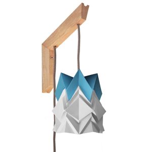 Tedzukuri Atelier Aplique de madera y pantalla origami pequeña blanca y azul en papel