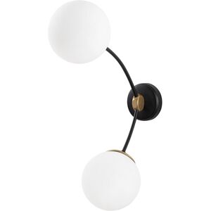 Wonderlamp Aplique de pared sencillo negro con 2 luces y esferas blancas