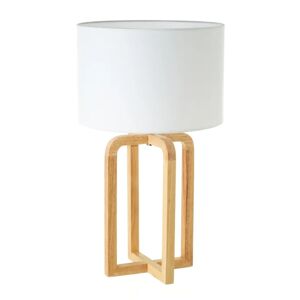 Home Heavenly Lámpara de mesa de lino blanco y madera natural