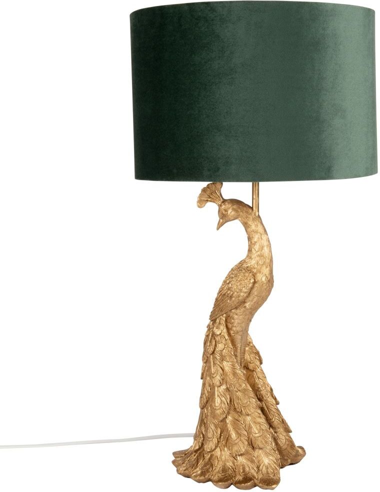 Maisons du Monde Lámpara de pavo en dorado con pantalla de terciopelo en verde