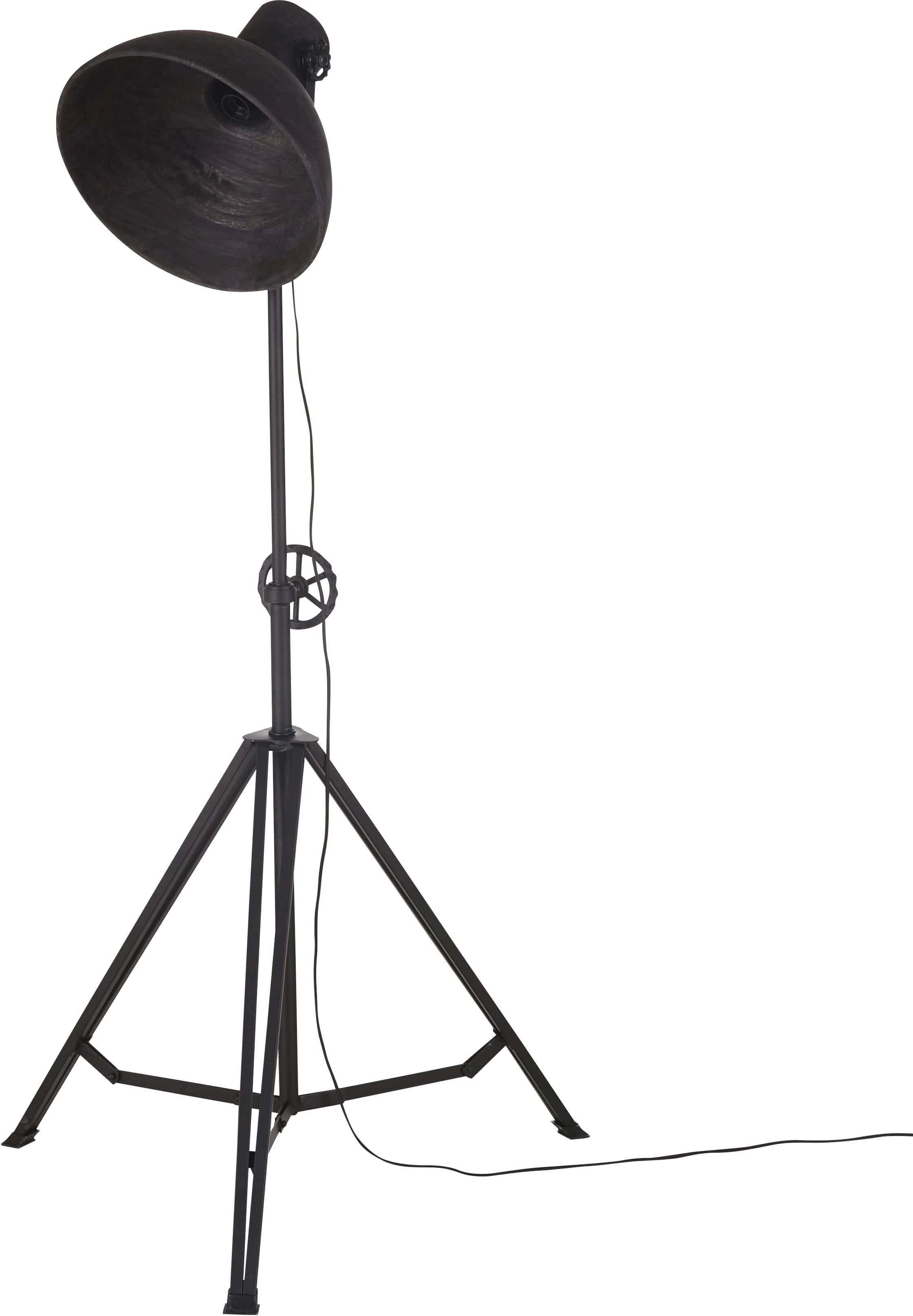 Maisons du Monde Lámpara de pie trípode estilo industrial de metal negro con pantalla orientable de madera de mango Alt. 147