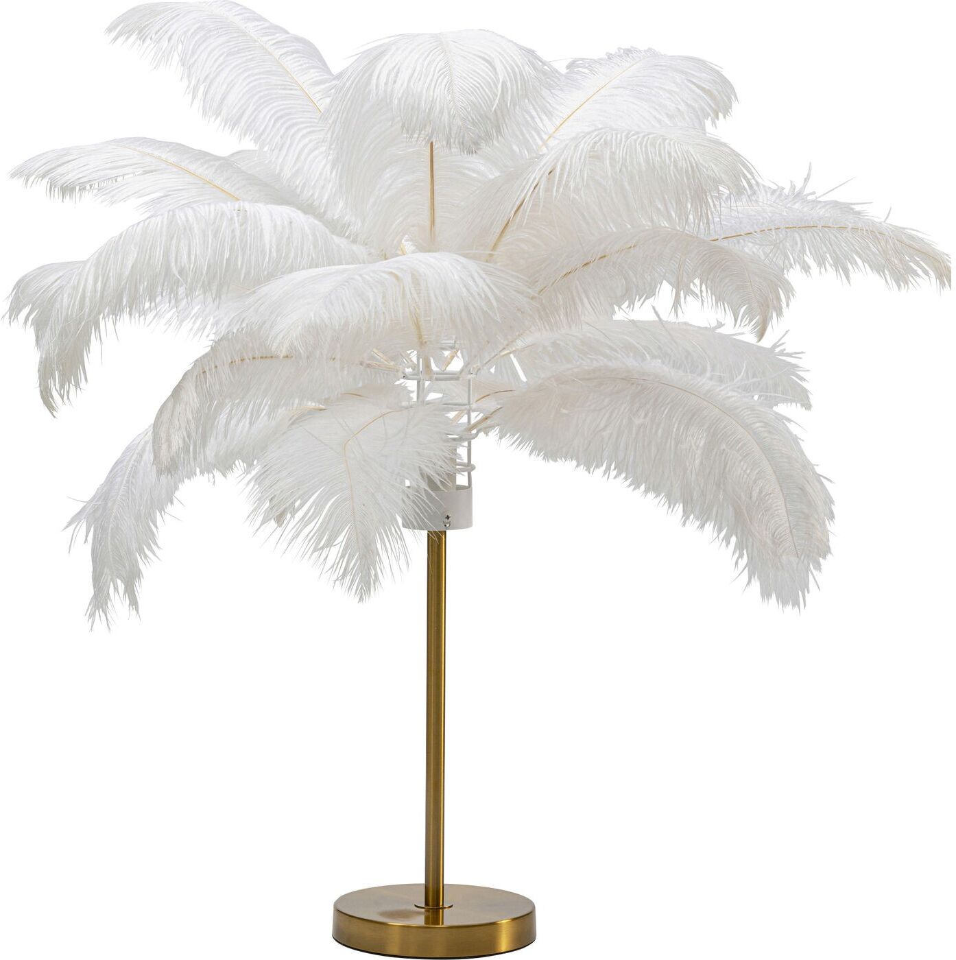 Kare Design Lampara de mesa de plumas blancas con la base de acero dorado