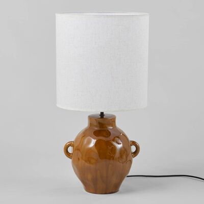 Maisons du Monde Lámpara de gres marrón con pantalla de lino beige Maisons du Monde Lámpara de gres marrón con pantalla de lino beige