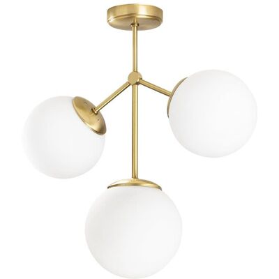 Wonderlamp Plafón de techo oro 3 luces con esferas de cristal opal Wonderlamp Plafón de techo oro 3 luces con esferas de cristal opal
