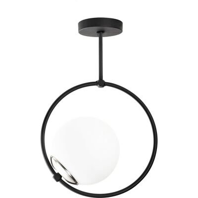 Wonderlamp Plafón de techo negro en forma de aro con esfera de cristal opal Wonderlamp Plafón de techo negro en forma de aro con esfera de cristal opal