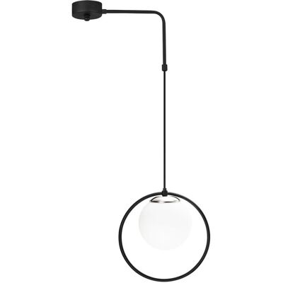 Wonderlamp Lámpara colgante negro en forma de aro con esfera de cristal opal Wonderlamp Lámpara colgante negro en forma de aro con esfera de cristal opal