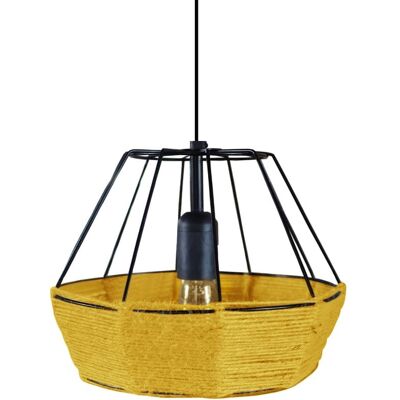 Tosel Lámpara de suspensión bihexaedro metal negro pantalla amarillo oscuro Tosel Lámpara de suspensión bihexaedro metal negro pantalla amarillo oscuro